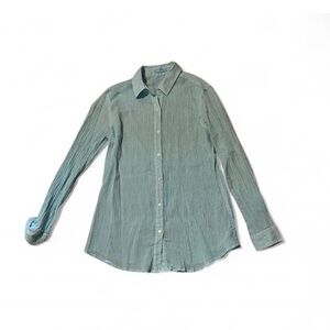 J. McLaughlin button up blouse top, size XS. Long sleeves. Light blue, white.